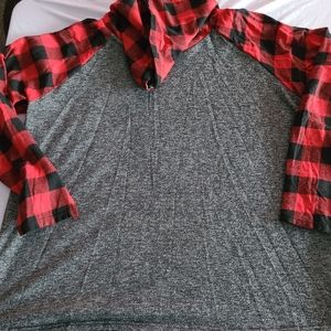 Cowl neck, Buffalo plaid, long sleeve shirt